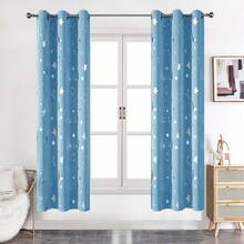 1 tấm rèm in hình sao và trăng, rèm cản sáng cho phòng ngủ, có khoen, chất liệu polyester, màu xanh da trời nhạt. - trời xanh - Xem 25