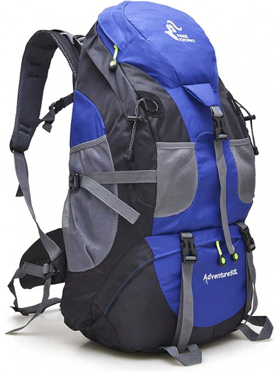 Mochila de senderismo de 50L, mochila resistente al agua para acampar, mochila para mochilero, viajes, senderismo y escalada - Azul claro - Ver 1