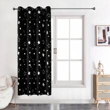 1件星月印花窗帘，卧室遮光窗帘，适合节日使用，涤纶材质 - 黑色 - 查看 10