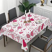 1pc Heart-Shaped Polka Dot Rectangular Tablecloth Design, Elegant Choice For Dining Table, Adds Graceful Charm To Long Tables | Neat Draping Edges - Red and White - View 6