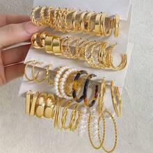 46件套极简主义金属几何耳环套装（女士款） - 金色 - 查看 1