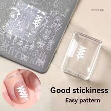 一套迷你方形透明硅胶美甲印章，方形美甲印花，可水洗 | 粘性好 | 高透明度硅胶，多功能，印花板转移工具 | 亚克力刮刀，美甲硅胶密封圈 - 彩色 - 查看 9