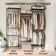 Perchero con Estantes 4 Barras 8 Niveles | Armario Organizador Ajustable y Resistente para Ropa | Uso en Dormitorio o Lavandería - negro - Ver 3