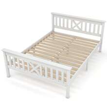 Wooden Double Bed Consisting Of A Slatted Base And A Headboard - 140 X 200 Cm, Solid Pine, Children's Bed, Teenager's Bed, White - White - View 8