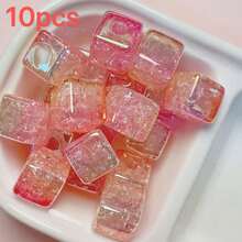 10pcs 14mm Acrylic UV Plated Cracked Gradient Square Beads For DIY Phone Straps, Jewelry Making - Bursting Blocks - View 3