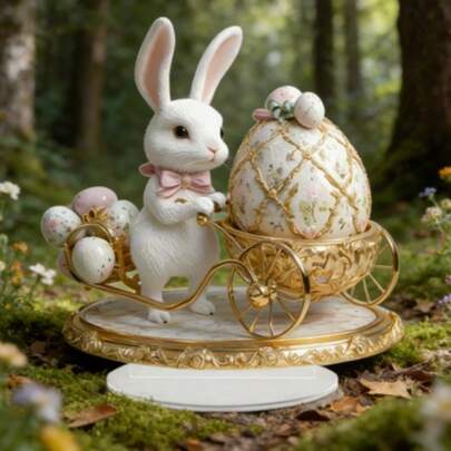 1pc Vintage Crystal Rabbit Easter Bunny Statue, 2D Acrylic Art Design, Desktop Decor, Multipurpose Holiday Decoration