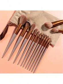13pcs Makeup Brush Set, Including Foundation Brush, Eyeshadow Brush, Makeup Brush, Cleaning Brush, Reddish Brown, Valentine's Day Gift, Holiday Party Gift Set, Suitable For Women, Mothers, Family, Friends, Full Of Thoughtfulness - Makeup Brushes - View 3