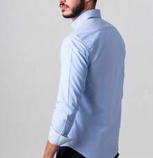 camisa manga larga blanca   Casual-Básico    Liso    Todo    Regular - Celeste - Ver 2