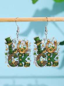 قطعة واحدة من أقراط النساء المصنوعة من الاكريليك بتصميم مبتكر وجذاب بشكل البرسيم والحذاء الحظ، مناسبة للارتداء في حفلات ، إكسسوارات نسائية - متعدد الألوان - مشاهدة 6