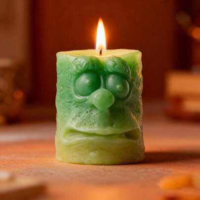 圆柱形硅胶模具，造型为怪兽脸。可用于制作香薰蜡烛、石膏、肥皂、工艺品、复活节和开斋节家居装饰品、DIY工艺品，并且可重复使用。