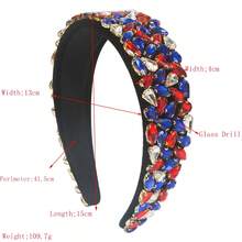 Independence Day Headband For Women, Vintage Velvet Thickened Sponge High Crown Top With Red, White, And Blue Rhinestones Hair Accessory - 平版白色 - 查看 2
