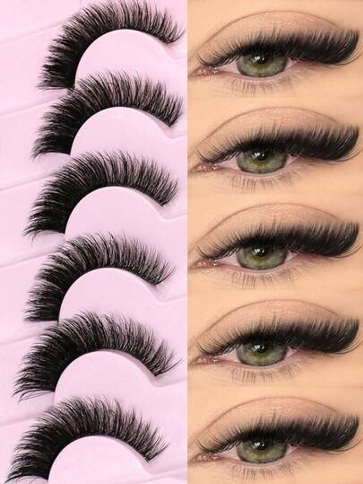 5 Pairs Cat Eye Style False Eyelashes, Natural Growth Transparent Band, Pointed Tip Design, Eye-Enlarging, Faux Mink Lashes, Suitable For Makeup (XF01)