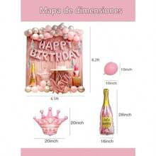 Globos de Cumpleaños 66Pcs Decoracion Fiesta de Pared Ballons con Letras Happy Birthday Cortinas Brillantes Combinación de Globo de Papel Globo de Corona El vino y El Labial para Mujer y Niña - Ororosa - Ver 3