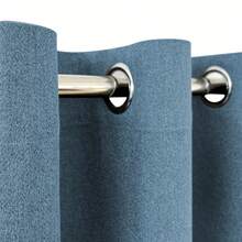 1pc/2pcs Blackout Blue Thermal Insulated Curtain Fabric - 99% UV-Resistant Polyester, Grommet Hanging, Linen Texture, Bedroom Art Theme, Coated Blackout Thermal Insulation, Noise Reduction - Ideal For Bedroom, Farmhouse And School Deep Sleep, 120gsm - Blue - View 6