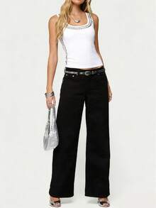 Women Studded Tank Top Silver Rivets Trim Crop Top Sleeveless Going Out Tops  Streetwear - White - View 4