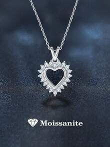 1pc Elegant 925 Sterling Silver 1.8mm 0.9 Carat Moissanite Heart Pendant Necklace, Suitable For Daily Wear, Party, Holiday, Valentine's Day, Mother's Day, Christmas, Wedding Anniversary, Women's Jewelry Gift - XL0140M - View 7