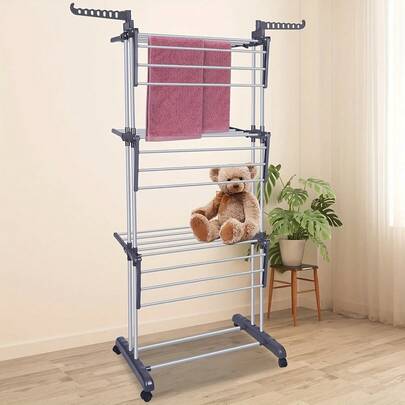 Tendedero de ropa de 4 niveles | Marco plegable con ruedas suaves, sostiene talla grande de 30 prendas, organizador de lavandería de metal resistente para espacios pequeños, baño, guardería - Independiente, Por Drying Racks