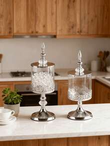 Glass Storage Canisters Set Of 2, Vintage Rose Embossed Airtight Jars For Coffee, Tea, Sugar, Candy, Cookies, Pantry Organization, Makeup, Jewelry, Bathroom Vanity, Kitchen Counter, Housewarming Gift - Silver - View 5