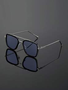 1pc Men's Square Retro Casual Fashion Metal Glasses - Multicolor - View 11