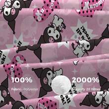 SANRIO 酷洛米主题法兰绒毯，浅粉色和黑色配色，印满可爱的酷洛米图案，点缀着爱心和星星，甜美又酷炫，既美观又实用，可作为礼物或乔迁之喜用品，适合沙发、卧室、露营和旅行使用。 - 彩色 - 查看 10