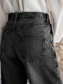 Quần jeans nữ ống rộng nhiều nút kiểu dáng thường ngày - Chất liệu denim cao cấp, thời trang và thoải mái, màu đen mùa xuân. - màu đen - Xem 4