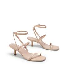 Women Kitten Heel Strappy Heeled Sandals Fashion Square Open Toe Ankle Buckle Heeled Sandals Wedding Party Dress Shoes - 裸色/PU - 查看 5