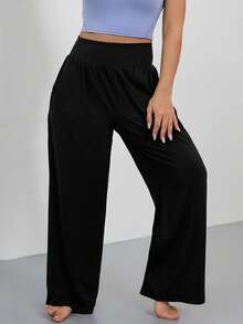 1pc All-Match Versatile Plus Size Women's Casual Wide Leg Pants For Daily Fitness Training And Commuting, No Belt Loop - Black - View 4