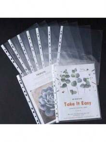 100pcs A4 Plastic Punched File Folders, Transparent Document Protector Sleeves, For Papers And Files - A - View 6