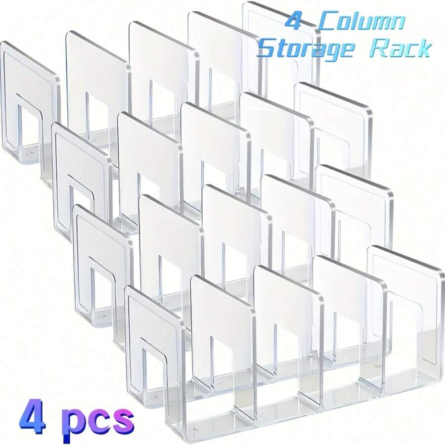 LOVEWE 4-Piece Clear Acrylic Purse & Handbag Organizer - 4-Section Desktop Storage Rack With Shelf Dividers For Neat Book & Bag Organization