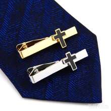 2 piezas de Clips de corbata con forma de cruz, combinación de oro y plata, accesorio para trajes de hombre, primavera/otoño - Multicolor - Ver 1