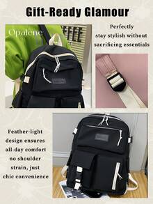 Fashion Solid Color Backpack For Women, Casual Large Capacity Knapsack, Fashion Simple College Student School Bag, Casual Daypack, Waterproof Bookbag, Travel Backpack Suitable For Daily, School And Outing Use, Travel Essentials, School Supplies, Travel Accessories - 彩色 - 查看 10