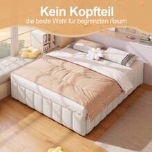 Polster Bed, 140*200cm, Hydraulische Lagerung, Ohne Kopfteil, Ohne Matratze, Beige - Beige - View 3