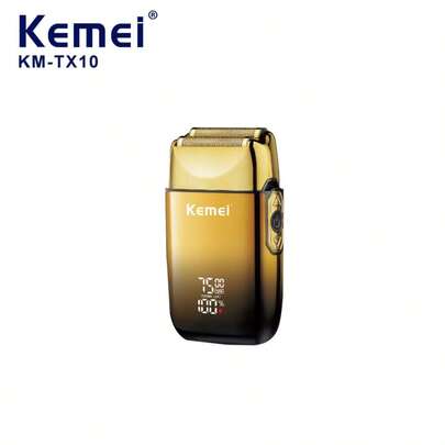  Máy cạo râu điện không dây KEMEI KM-TX10 dành cho nam, sạc USB, màn hình LED, chống nước, sử dụng được cả khô và ướt, lưỡi dao kép bằng thép không gỉ, pin lithium 1400mAh.