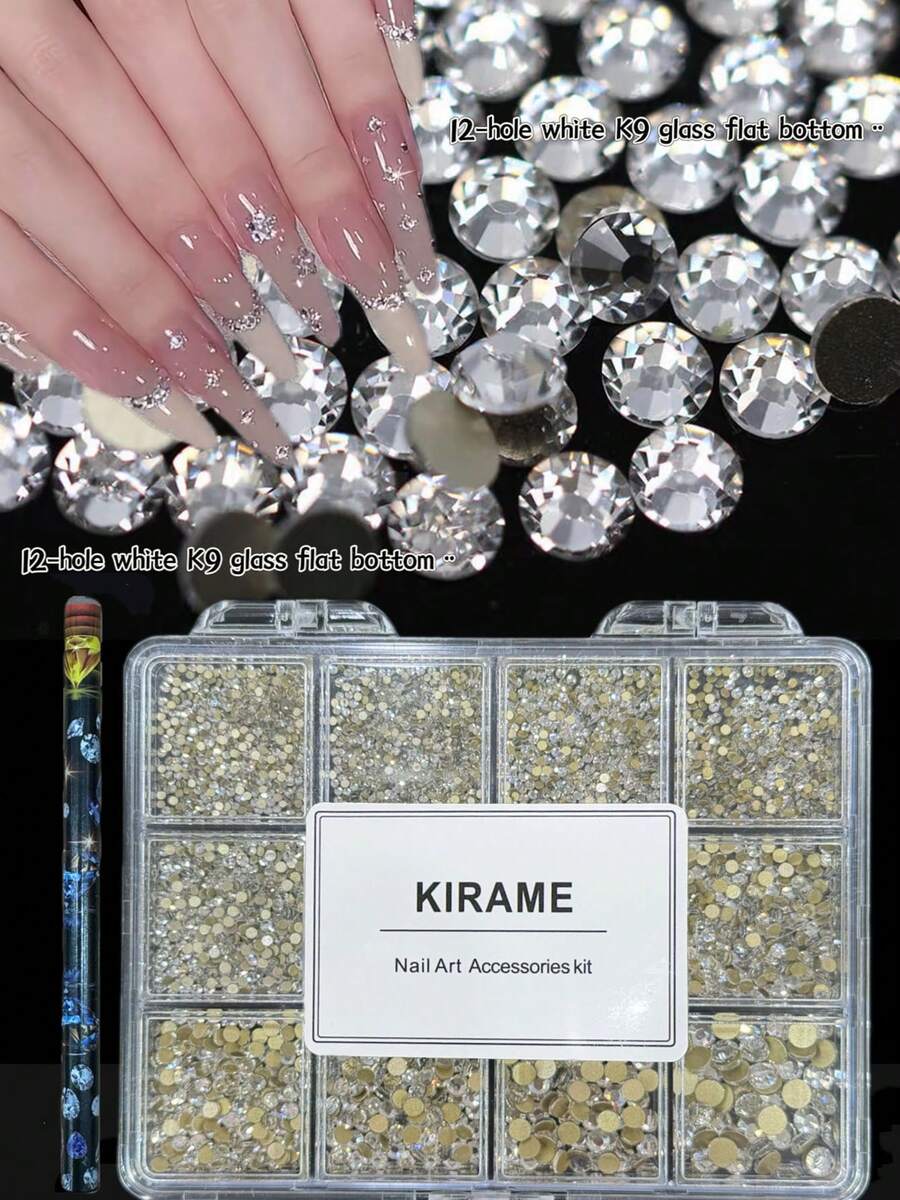 Bộ 3600 viên kim cương giả trong suốt KIRAME, kim cương tròn thủy tinh K9, kích thước hỗn hợp 1.3-6.4mm, dùng để trang trí móng tay, kèm theo 1 bút chấm, thích hợp cho việc tự làm móng, tiệm nail, dụng cụ làm móng, móng tay Giáng sinh, móng tay Năm mới, móng tay Ngày Valentine, quà tặng ngày lễ.