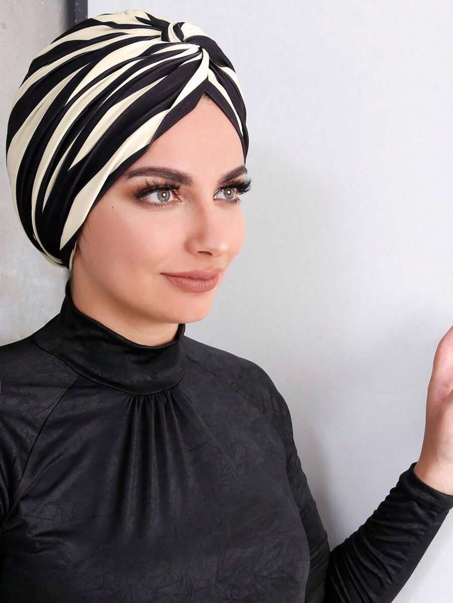 1件条纹头巾，带衬里，附佩戴视频，适合搭配面纱服饰