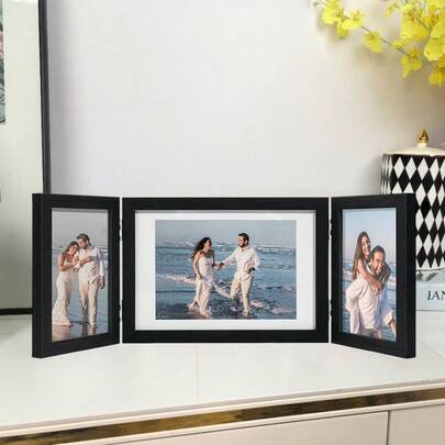 1PC Multiple Aperture Trifold White Picture Frame Collage 6 X 4 And 7 X 5 White, Multiple Aperture Black Photo Frame 10 X 15 Cm, Hinged Folding Triple Photo Frames Home Decor For Desktop Christmas Wedding