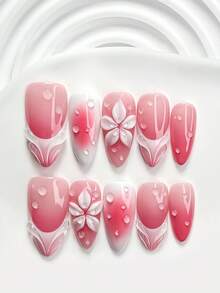 Bộ 10 móng giả acrylic dễ thương và ngọt ngào, bao gồm hoa trắng 5 cánh thủ công, họa tiết lượn sóng màu trơn vẽ tay, trang trí móng hình giọt nước bất đối xứng, kèm dụng cụ làm móng (1 miếng dán gel + 1 dũa móng), 3 kích cỡ: vuông, hạnh nhân, vuông ngắn, món quà lý tưởng cho phụ nữ và bé gái. Móng giả dán thủ công. - Nhiều màu - Xem 12