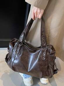 Retro Minimalist Large Capacity Fashion Student Tote Bag For Work Commute, Bohemia Style Bag For Women, Vintage Bag For Women, New Fashionable Big Bags For Women, New Arrival Tote Bags For Woman , Office Bag - 咖啡棕 - 查看 4