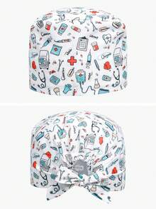 1pc Elastic Work Cap With Cartoon Print & Long Hair Ponytail Design, Unisex, All Season - Multicolor - View 7