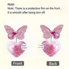 2D 亚克力平面耳环，非 3D 立体设计，一对透明亚克力创意情人节玫瑰粉爱心蝴蝶结耳环 - 拼接男士亚克力吊坠耳环，时尚百搭的情人节配饰 - 彩色 - 查看 7