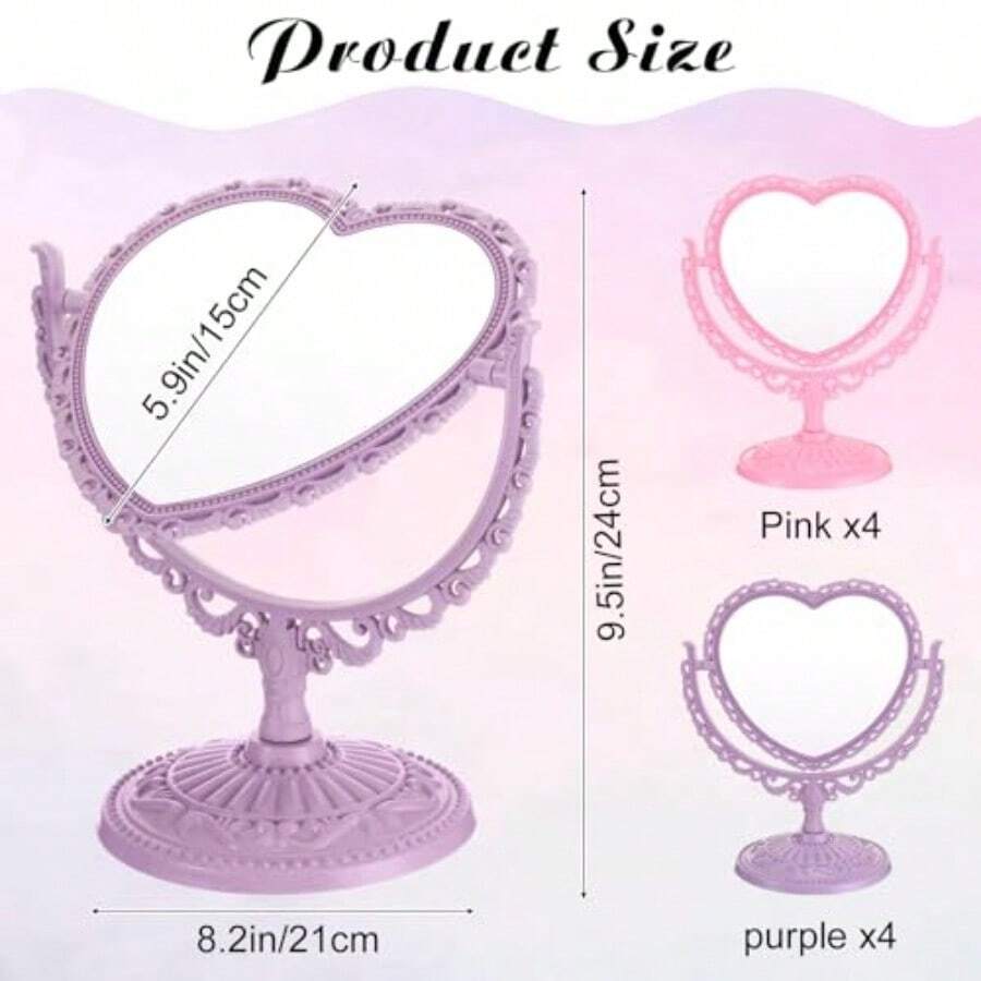 Lote de 8 Espejos Decorativos en Forma de Corazón, para Fiestas de Spa, Cumpleaños o Regalos - rosa morada - Ver 1