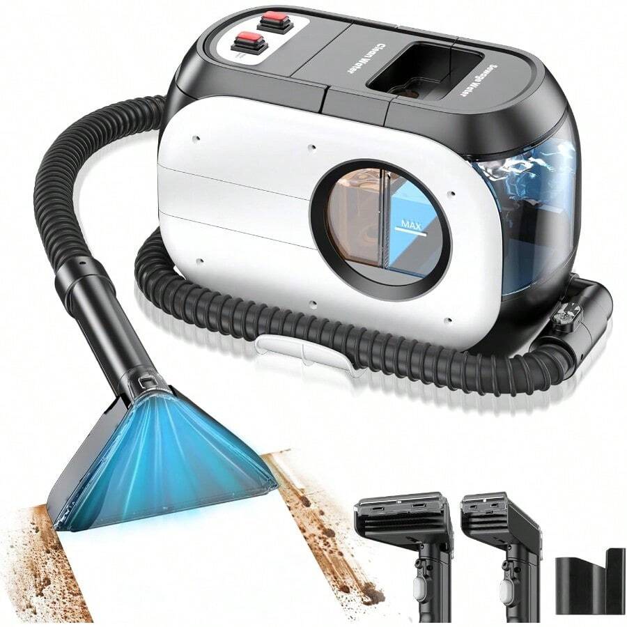 jjyuAspiradora de Agua Limpiador de Alforas y Tapiceria 14 kPa Sion Potente Aspiradora para Lavar Sillones y Sofas Maquina Autiante con 3 Cepillos para Sofas Sillones y Mancas de MascotasSofá cama - Negro  blanco - Ver 1