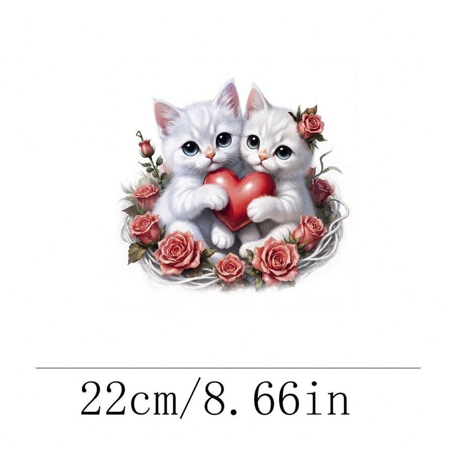 1pc/2pcs/3pcs Two Cute Cats Heat Transfer Patches, Ironing And Washable, Suitable For T-Shirts, Jeans, Sweaters, Handbags, Pillows, Cushions - L - View 1