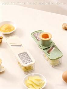 1 pieza Rallador de ajo práctico 3 en 1 con rebanador, recipiente mini picador, preparación de ensaladas de cocina, regalo de Año Nuevo - Multicolor - Ver 9