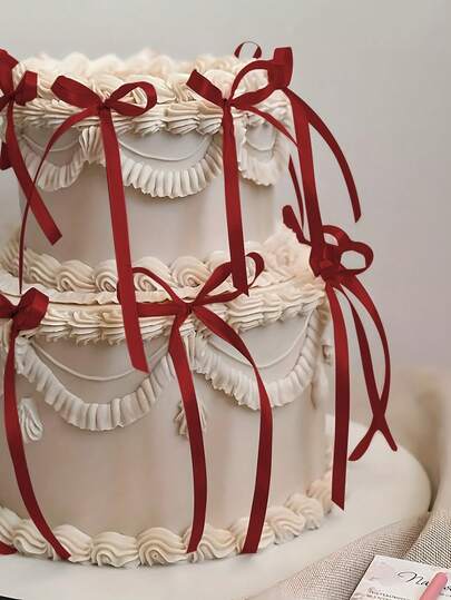 10pcs Red Bow Knot Cake Decorations,DIY Bowknot Cake Decor Supplies,Birthday Party Decor,Wedding Accessories,Anniversary Birthday Wedding Cake Decor,Holiday Gift Decor,Baking Cake Dessert Bow Toppers,Party Favor,Birthday Party Table Decor,Cake Decorating Supplies