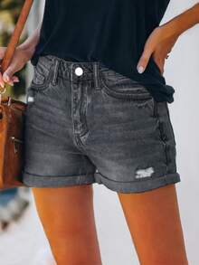 Summer New Casual Loose Washed Plain Color Jeans For Women, Versatile Resort Style American Street Fashion - Black - View 2