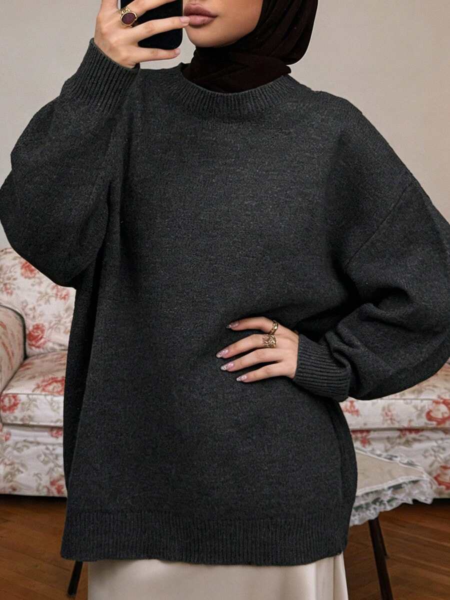 Livesso Casual Style Women's Loose Fit Gray Crew Neck Sweater, Suitable For Winter & Halloween Fall - Grey - View 1