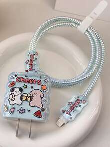 Cartoon Cute Star Puppy Charger Protective Case - Compatible With 15/16/17 20W Charger Head And Data Cable Anti-Break Protection, Valentine's Day Gift - Blue - View 1