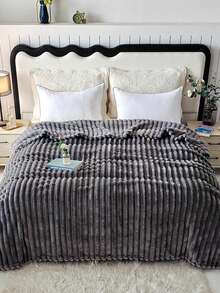 1pc Luxury Reversible Faux Fur Blanket - Soft Striped Flannel, Warm & Cozy, Suitable For Napping, Office, Camping, Sofa - Multipurpose Polyester Bedspread - 深灰色 - 查看 5
