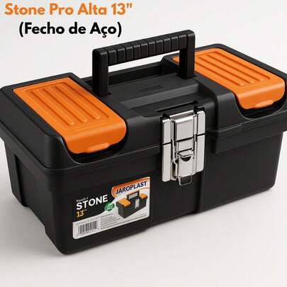 Maleta De Ferramentas Stone Pro Aço Alta 16" 25768 Arqplast Preta e Laranja
